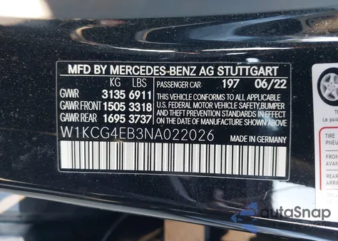 2022 Mercedes-Benz Eqs 580 4Matic из США, поврежденный, VIN W1KCG4EB3NA022026